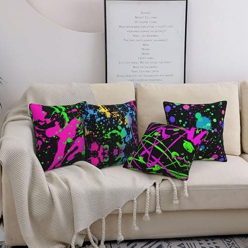 Rqzwdq Glow in Dark Splatter Neon Set of 4 Throw Pillow Covers Square Pillowcase Home Decor for Couch Sofa Bed, Double-Sided Pattern 18x18 Inches thumbnail 5