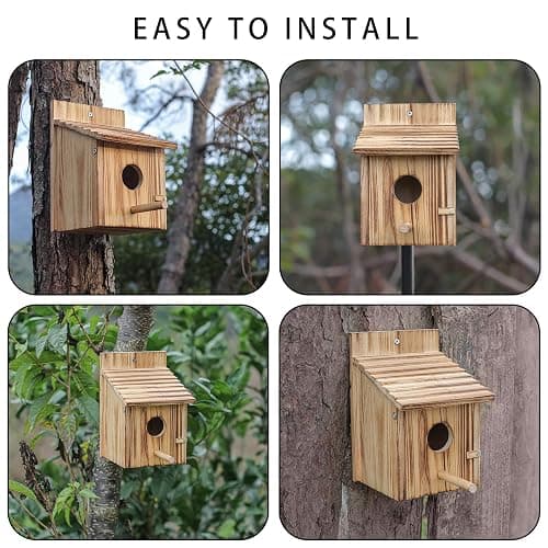Wood Bird Houses for Outside with Pole Wooden Bird House for Finch Bluebird Cardinals Hanging Birdhouse Clearance Garden Country Cottages thumbnail 6