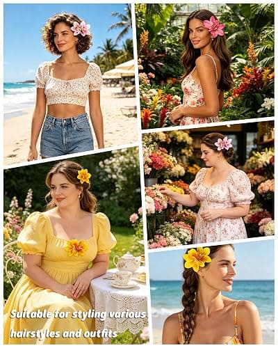 WELROG 3 Pieces Hawaiian Flower Hair Clips for Women - Artificial Tropical Flower Hair Pin Orchid Beach Party Wedding thumbnail 6