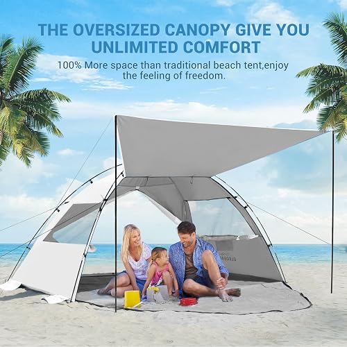 Elegear CumbreX™ Beach Tent Sun Shelter with Canopy, 4-5 Person Pop Up Beach Tent, Easy Setup UPF 50+ UV Protection Portable Lightweight Double Silver Coating Cabana Sun Shade Shelter - Silver thumbnail 2