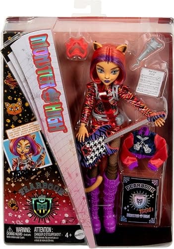 Monster High Journal des Horreurs Poupée Toralei et Accessoires sur Le thème du Club de Musique des Monstres, avec Blouson Universitaire, Album de, Guitare et Microphone, HXW32 thumbnail 6
