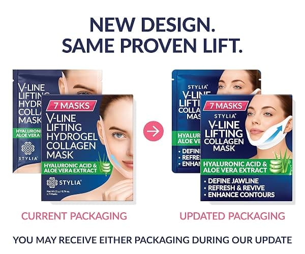 Stylia V Line Lifting Collagen Mask - Lift, Firm & Contour Jawline - Tightening Double Chin Strap with Hyaluronic Acid & Aloe - Neck Lift & Face Tightening Mask - Jawline Shaper Face Lift Tape (7PC) thumbnail 7