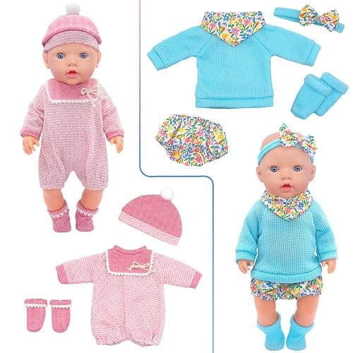 UNICORN ELEMENT 3 Sets 14-18 Inch Baby Doll Clothes, 14 Inch Doll Outfit for 43cm Reborn Dolls, Total 11 Pcs Doll Accessories Doll Clothes and Accessories for 18 Inch Girl Dolls thumbnail 4