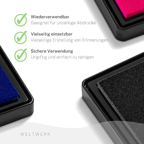 WELTWERK® Wiederverwendbare Stempelkissen für Handabdruck Baby und Fußabdruck Baby - Stempelkissen Kinder ungiftig abwaschbar - Abdruckset (3er-Set) - Set thumbnail 6
