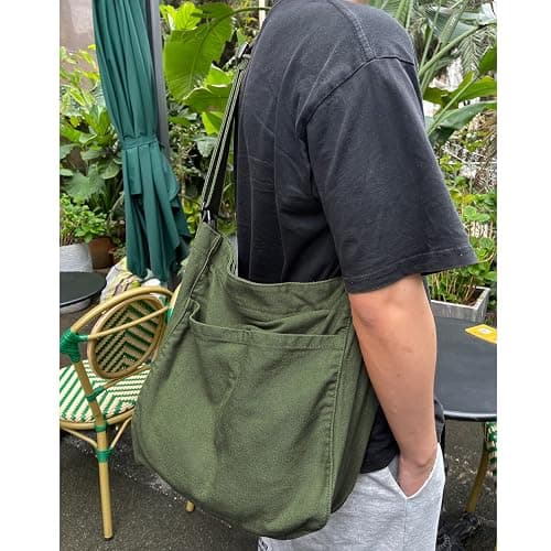 Canvas Hobo Crossbody Shoulder Tote Bag for Women and Men W/Multi-pocket Casual Purse Messenger Bags Travel Work thumbnail 2