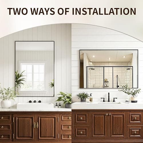 FICTOR Bathroom Vanity Mirror-Black, 36" x 24", Shatterproof & Anti-Rust, Wall Mount Rectangle Mirrors with Metal Frame for Over Sink, Bathroom, Bedroom, Living Room,Entryway thumbnail 3