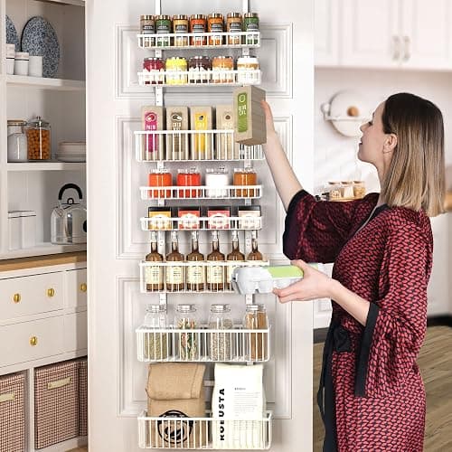 Moforoco White Over The Door Pantry Organizer, Pantry Organization and Storage, Metal Hanging Spice Rack Shelves Door, Seasoning Shelves, Laundry Room Organization, House and Kitchen Essentials thumbnail 6