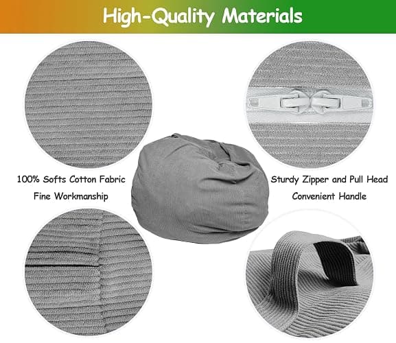 Premium Corduroy Stuffed Animal Storage Bean Bag Chair Cover (No Filler) For Organizing Plush Toys Or Textile Stuffable Bean Bag Sack For Adults Teens Children Lazy Chair Playroom Washable Cover thumbnail 2