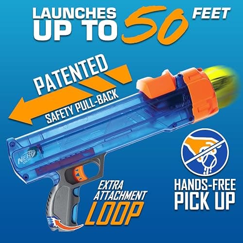 Nerf Dog Tennis Ball Blaster Dog Toy Gift Set, Tennis Ball Dog Fetch Toy Launches up to 50 ft, Dog Ball Thrower for All Breeds Includes Translucent Blue Tennis Ball Launcher and 3 Dog Tennis Balls thumbnail 2