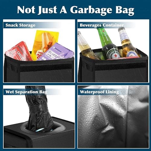 Femuar Leak Proof Car Trash Can with Lid - Waterproof Automotive Garbage Bin for SUVs, Collapsible and Portable Car Trash Bag, Black thumbnail 4