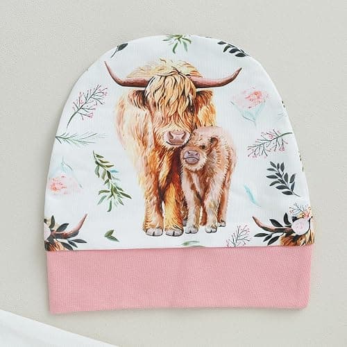 Geogenry Newborn Baby Boy Girl Clothes Highland Cow Print Romper Bodysuit + Pants with Hat 3Pcs Western Coming Home Outfits thumbnail 7