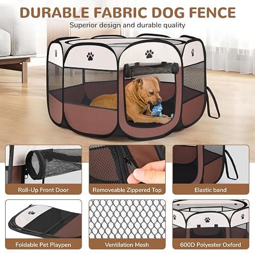 FurNest Pop-up Playpen for Puppy, Portable and Foldable Exercise Kennel Tent Crate Indoor/Outdoor Travel Camping, Removable Zipper Top thumbnail 4