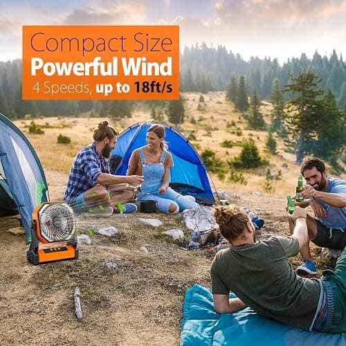 20000mAh Camping Fan, Rechargeable Battery Operated with 360° Rotatable Hook, 400 Lumes Light, 270° Pivot, 4 Speeds, 58Hrs Battery Powered Fan for Outdoor Tent Car Trip BBQ Hurricane Power Outages thumbnail 8