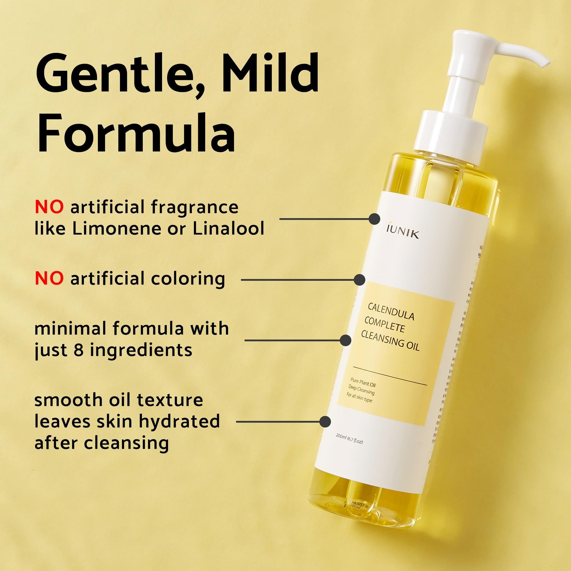 IUNIK Calendula Complete Deep Vegan Cleansing Oil 94% Plant-based Oils Blackhead Melting Makeup Remover Mascara Sunscreen Eyeliner Facial Cleanser - Dry Oily Acne-Prone Sensitive Skin Korean Skincare thumbnail 6