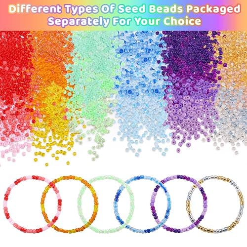 Funtopia 13000pcs 4mm Seed Beads for Jewelry Making, 5 Types 120 Colors Small Glass Beads for Bracelets, Friendship Bracelet Kit with Alphabet Letter Beads, Smile Face Beads for DIY, Art and Craft thumbnail 8
