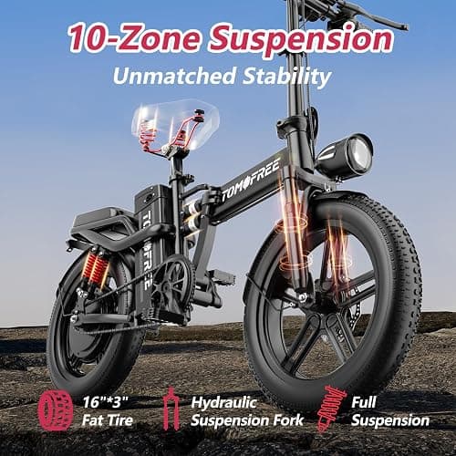 Tomofree 16" Electric Bike for Adult, 1500W Peak Motor 33MPH Ebike, 48V 20AH Battery, 40 Miles Long Range Ebike, Fat Tire E-Bike, All-Terrain Electric Bicycle with 2 Seats thumbnail 4