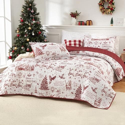 Christmas Quilt Set King Size, Christmas Holiday Decorations Bedspread Set, Soft and Breathable Xmas Quilt Bedding Set (King, 106"x96") thumbnail 2