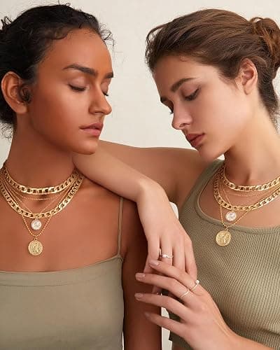 MJartoria Layered Necklaces for Women Trendy Retro Coin Pendant Necklace Dainty Chunky Chain Choker Necklaces for Jewelry Birthday Gifts thumbnail 9