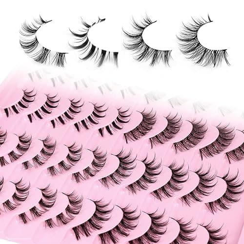 Manga Lashes Natural Look Anime False Eyelashes 20 Pairs Clear Band Individual Wispy Fake Eyelashes Strip Spiky DIY Cluster Lashes Extension C-curly Cat Eye Lashes Pack thumbnail 6