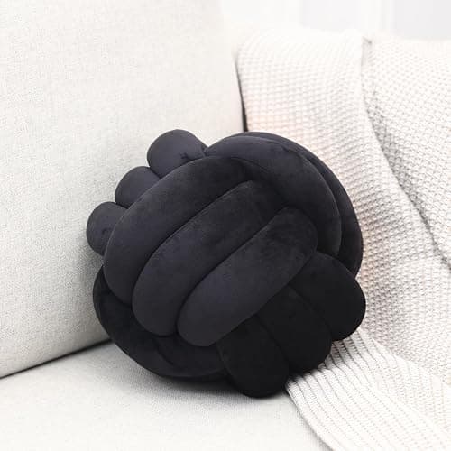 Petrella Knot Pillow Throw Pillows Ball Round Cute Throw Pillows Home Decor Cushion Decorative Aesthetic Spandex,Black 11inch - Image 1