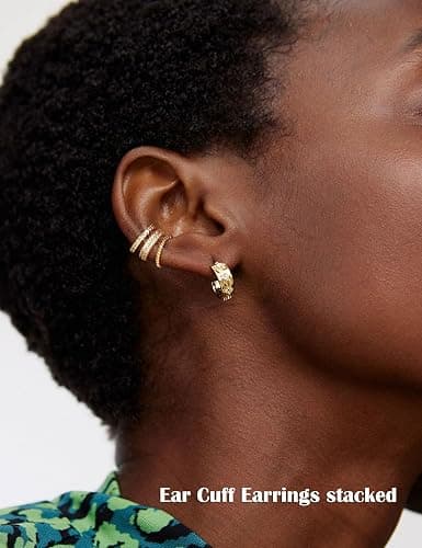 LOLIAS 12Pcs Ear Cuffs Non Piercing - 14K Gold Plated Ear Cuff Earrings for Women Adjustable Earring Cuffs for Non Pierced Ears Clip on Cartilage Earring Fake Earrings Set thumbnail 3