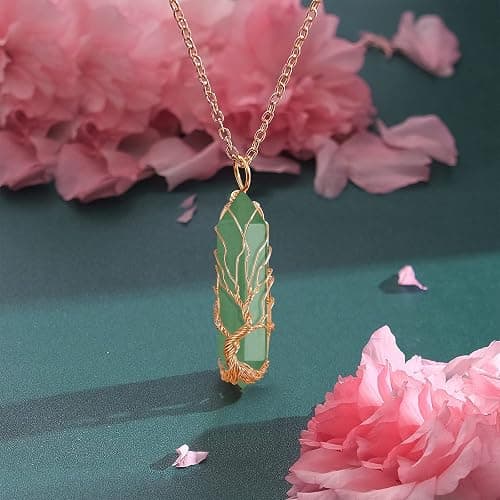 VIBILIA Healing Crystal Necklace Tree of Life Wire Wrapped Natural Stone Point Pendant Necklace Hexagonal Reiki Spiritual Quartz Gemstone Jewelry for Women Men thumbnail 4