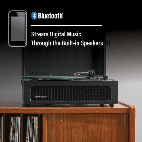 Crosley CR8017B-BK Voyager Vintage Portable Vinyl Record Player Turntable with Bluetooth in/Out and Built-in Speakers, Black thumbnail 4