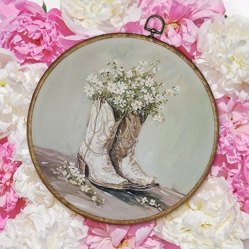 TLESKE Vintage Western Cowgirl Round Wall Art Decor Framed 10x10, Western Teen Girls Canvas Wall Art Prints Artwork, Cowboy Preppy Hanging Wall Picture Room Decor for Home Bedroom Living Room thumbnail 6