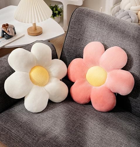 FSRONGXI 2Pcs Daisy Flower Pillow Cute Throw Pillows Set, Teen Girls Preppy Room Bedroom Decor Aesthetic Decorative Pillow for Bed Sofa Floor Chair Home Decor (Pink & White) - Image 1