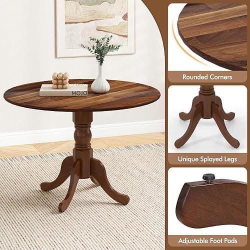 Byroce Round Dining Table for 4, 40 Inch Farmhouse Round Kitchen Table with Heavy-Duty Rubber Wood Frame & Curved Trestle Legs, Mid-Century Rustic Pedestal Table for Home, Dining Room & Living Room thumbnail 6