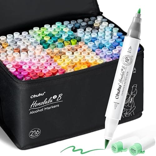 Ohuhu Alcohol Markers Brush&Fine 216-color for Artists Adults Cozy Coloring | Brush Tip Art Marker Set for Beginners Sketching Illustration, AP Certified Refillable Alcohol-based Ink, Honolulu 2B - Image 1