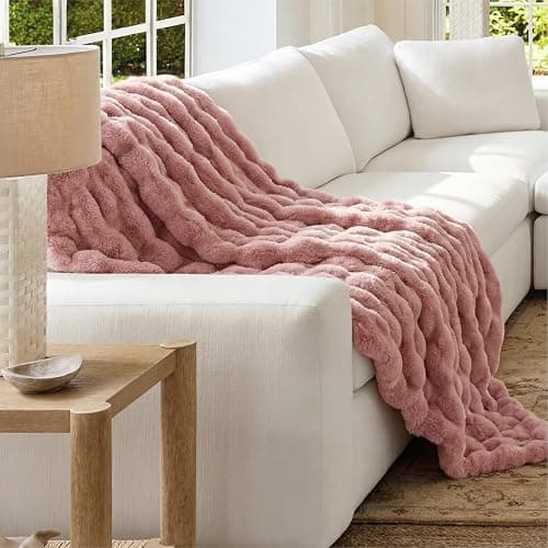 Bedsure Fluffy Bubble Faux Fur Twin Blanket, 60"x80", Dusty Rose | Soft, Fuzzy, Plush, Thick, Warm, Comfort, Couch, Bed, Sofa, Chair, Fleece, Cozy Gifts, Women, Men, Fall, Winter, Coloring thumbnail 7