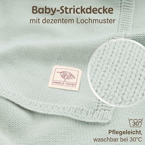 Merle Toys® Premium Babydecke Baumwolle, 100% Bio - GOTS & Oeko-TEX Zertifizierte Strickdecke, Baby Decke Neugeborenen, Kuscheldecke Baby, Blanket Newborn Cotton, Babydecke Bio Baumwolle, Mint thumbnail 4