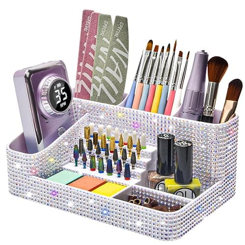 CGBE Nail Drill Holder, 28 Holes Nail Drill Bit Holder - Bling dz-White | Professional Nail Tools Organizer and Storage Box Case, Nail Desk Organizer for Nail Technician - Image 1