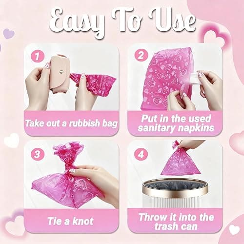 Eyryfui Sanitary Napkin Disposal Bags with Dispenser Feminine Hygiene Disposal Bags for Tampons Trash Bag, Personal Care Sanitary Bag for Women Privacy Handling (Pink) thumbnail 4