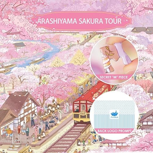 MOMIBOOK 1000 Piece Puzzle for Adults Jigsaw Puzzles of Arashiyama Sakura Tour, Painting Image Cherry Blossom Difficult Challenging Impossible Puzzle Unique Party Christmas Birthday Gifts thumbnail 4