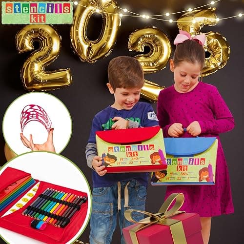 Drawing Stencils Set for Kids (55 Piece) - Arts and Crafts Set for Girls & Boys - Christmas & Birthday Gifts for Kids 4 5 6 7 8 9+ Year Old - Ideal Creativity Kit & Travel Activity with 300+ Shapes thumbnail 3