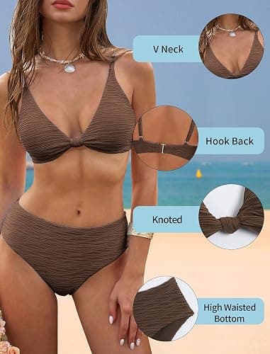 ZAFUL Bikini Set for Women V Neck Knot Front Push Up Bathing Suit High Cut Two Piece Swimsuit Brazilian Cheeky Swimwear thumbnail 4