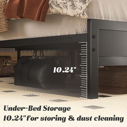 Fluest Queen Bed Frame with Headboard & Footboard, Bed Frame with Built-in Charging Station & LED Light, Storage Shelf, Noise-Free, No Box Spring Needed, Easy Assembly, Classic Black thumbnail 6
