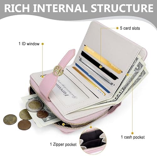 Farcauo Cute Pink Small Bow Wallet for Women Bifold Womens Wallets Minimalist Ladies Purse with Bow Design Mini Kawaii Coin Purse with ID Window thumbnail 5