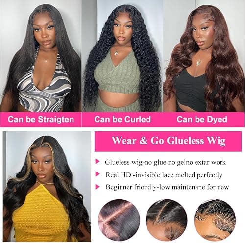 Uveous 28 Inch Wear and Go Glueless Wigs Human Hair Pre Plukced Pre Cut 5x5 Hd Lace Closure Wigs Human Hair for Women 180% Density Ready to Wear Glueless Body Wave Lace Front Wigs No Glue Wigs thumbnail 4