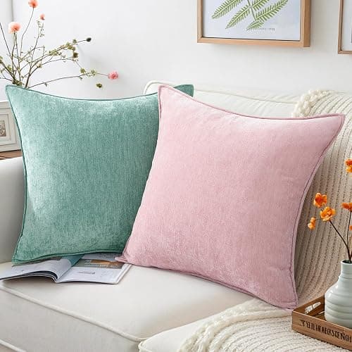 decorUhome Christmas Couch Throw Pillow Covers 18x18 Set of 2, Decorative Soft Euro Velvet Neutral Chenille Pillow Covers with Elegant Design for Sofa Bed Living Room Home Decor, Blush Pink thumbnail 4
