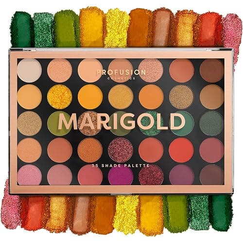 Profusion Cosmetics Marigold 35 Shade Eyeshadow Palette – Multicolor Blendable Natural Shades in Matte, Shimmer, and Glitter Finishes, Long-Wear Formula, Vegan & Cruelty-Free Makeup - Image 1