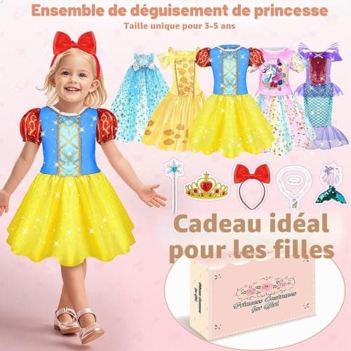 Dreamon Robe Princesse Fille, 5 Thèmes Deguisement Princesse Fille 3 4 5 Ans avec Cape Sceptre Couronne Costume Cadeaux d'anniversaire Carnaval pour Enfants thumbnail 7
