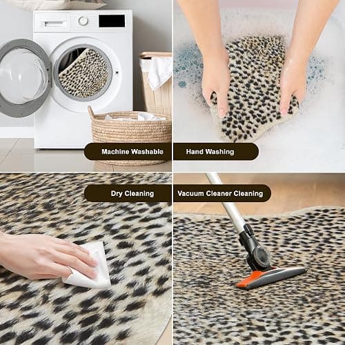 Cheetah Print Rug Leopard Carpet: Small Faux Cowhide Skin Fur Area Rug Animal Printed Hide Mat for Living Room Kitchen 3.3 x 3.1ft thumbnail 4