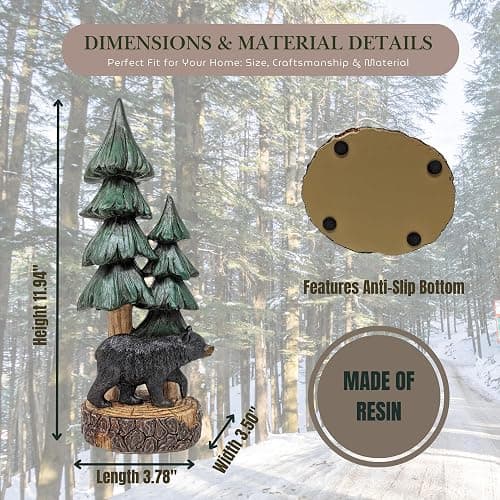 BestGiftEver Rustic Bear with Pine Tree Tabletop Figurine - Woodland Forest Cabin Lodge Décor - Standing Resin Bear Statue for Mountain Home Decoration thumbnail 3