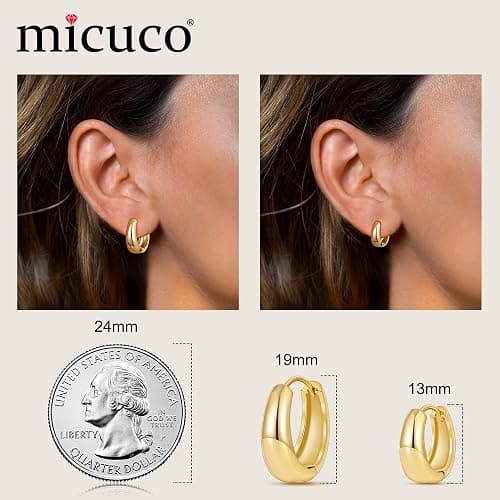 micuco Gold Hoop Earrings for Women, Gold Chunky Hollow Thick Hoops Earrings for Women thumbnail 4