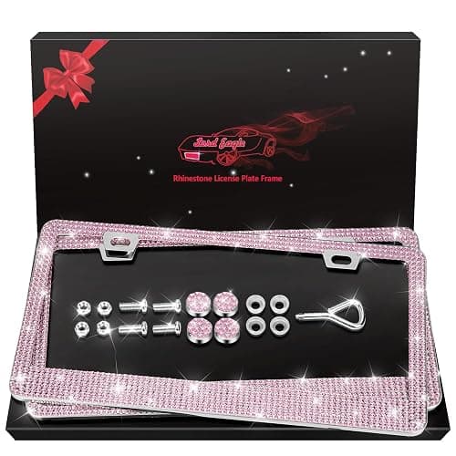 Bling License Plate Frames 2 Pack - Stainless Steel Rhinestones Car Accessories with 1200 Crystals, Universal Fit Decorative Diamond Plate Covers for Women Men All Cars -Pink - Image 1