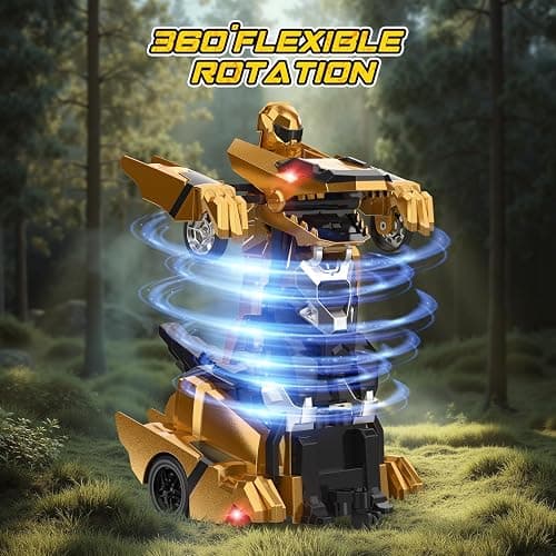 Kroyedfuw Dinosaur Transform Rc Cars, 2.4Ghz Remote Control Car Transforming Robot with Flashing Light, 360° Rotation One Button Deformation Car Toy Gifts for Boys Age 4-7 8-12 thumbnail 4
