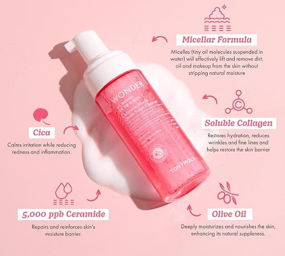 TONYMOLY Wonder Ceramide Mochi Micellar Foam Cleanser – Gentle Korean Face Wash with Ceramides, Cica & Aloe – Hydrating Daily Cleanser for All Skin Types thumbnail 6